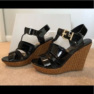 Jessica Simpson Black Patent Wedge Sandals
